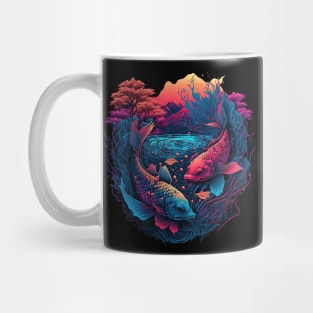 Synthwave Yakuza Koi Fish Tattoo Mug